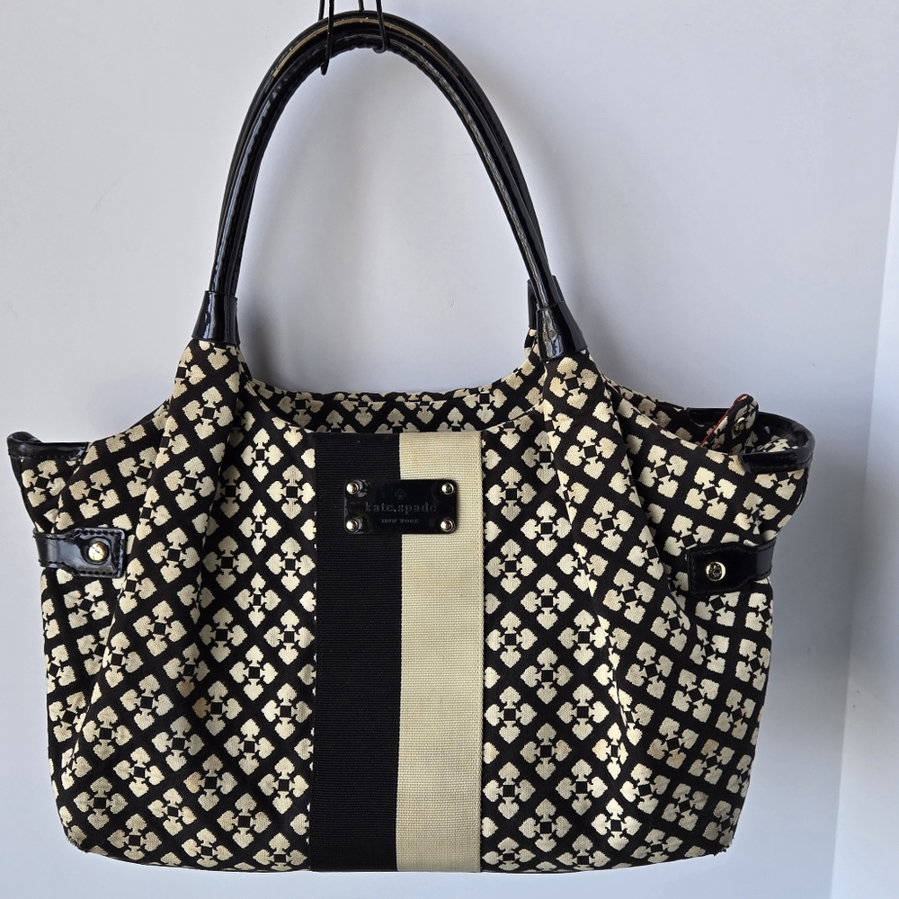 Used Kate Spade New York Stevie Bag, Classic Noel version black and white canvas